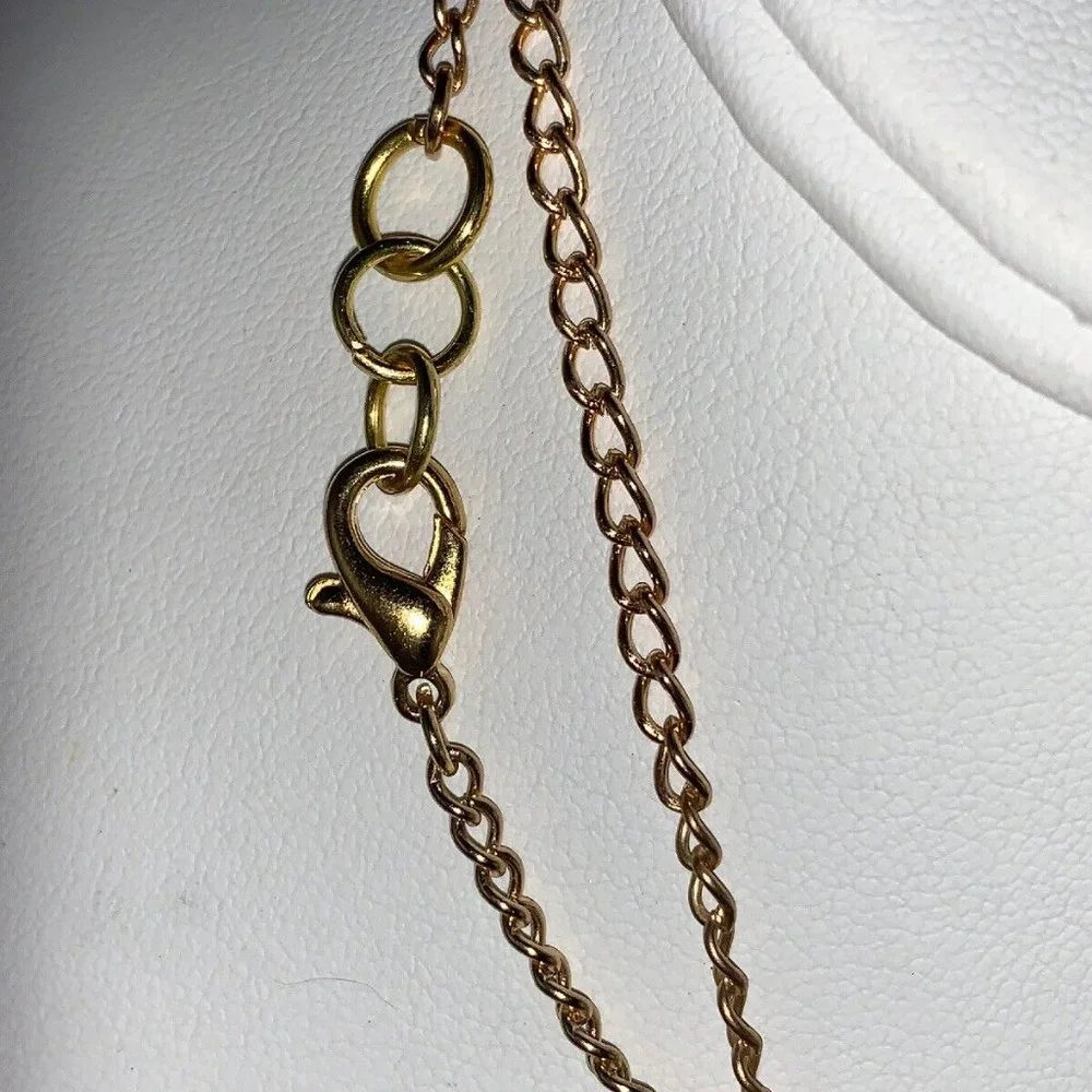Gold Tone Chain Necklace W/Silver Crystals & Gray Bead Chandelier Pendant (NA30) - Picture 4 of 5